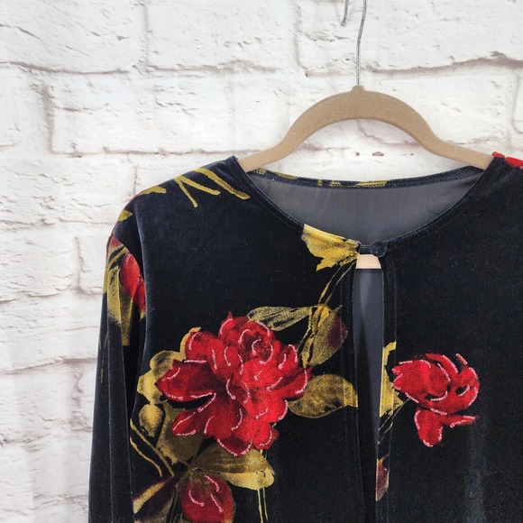 Vintage 90s Velvet Cardigan 10 Rose Vamp Glam Dark Cottage Whimsigoth Romantic - Picture 7 of 10